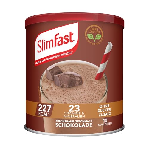 SlimFast Milchshake Pulver Schokolade I Kalorienreduzierter Diät-Shake mit hohem Eiweißanteil I Diät-Pulver für eine gewichtskontrollierende Ernährung I Nur 227 Kalorien pro Protein-Shake I 375 g