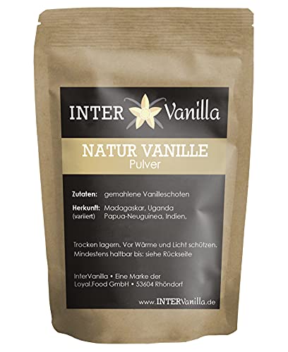 InterVanilla Natur Vanille Pulver 50g. Aus 100% echten Premium Vanilleschoten. Vanilla bean powder. Vanillepulver ohne Zusätze, ohne Zucker