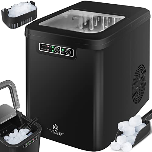 KESSER® Eiswürfelbereiter | Eiswürfelmaschine Edelstahl | Ice Maker | 12 kg 24 h | Zubereitung in 7 min | 2,2 Liter Wassertank | 2 Eiswürfel-Größen | LED-Display | Selbstreinigungsfunktion | (Black)