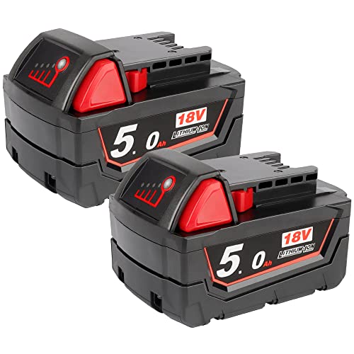 2X Powarobor M18B5 18V 5,0Ah Ersatzakku für Milwaukee M18 18Volt Akku 48-11-1860