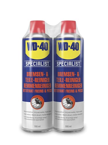 WD-40 Specialist Bremsenreiniger | 2x500ml | Entfernt Fett, Öl & Schmutz | Rückstandsfrei & schnelltrocknend | Für Bremsen, Kupplung & Getriebe | Kraftvolle Wirkung | Auch für Metallteile