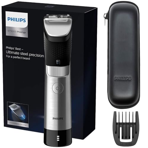 Philips Bartschneider Serie 9000 Prestige mit SteelPrecision-Technologie, 3-stufige Akkuanzeige, bis zu 120 min Laufzeit / 1 Stunde Ladung, Modell BT9810/15