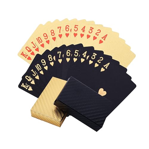 MageJoy 2 Decks Black Gold Pokerkarten Plastik Profi with Gift Box 54 Karten Kartendeck, Profi Pokerkarten, Wasserdicht und Langlebig