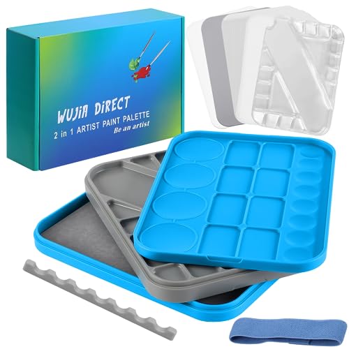 ISWUJIA Wet Palette, Nasspalette, Mischpalette Acrylfarben, Nass- und Trocken-2-in-1-Farbpalette für Miniaturmalerei, Inklusive 40 Wachspapier, 2 Haltbarer Schwamm, 6 Einweg-Blisterhülle