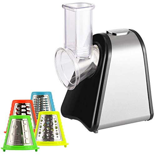 Rosenstein & Söhne Elektrische Reibe: Elektrische Universal-Küchenreibe mit 4 Aufsätzen, 150 Watt (Nussreibe elektrisch, Elektrische Gemüsereibe, Nussmühle Raspeln Hobeln Mahlen)
