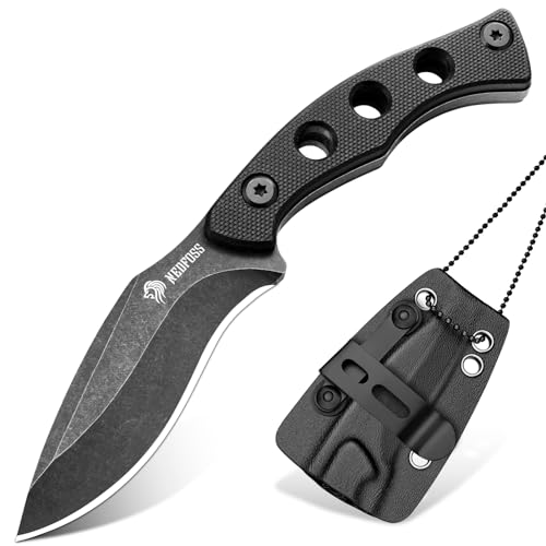 NedFoss SQUIRREL II Neck Knife Messer, 7CM FULL TANG Outdoor Messer mit G10 Griff & Verstellbarer Clip, Survival Messer mit Kydexscheide & Halskette, Kette Messer für den Alltag, Sammlung & Geschenk