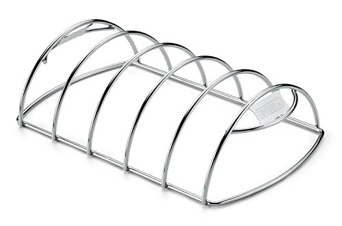 Weber Rippchen Halter, hält bis zu 5 Rippenstangen / Spare-Rips, Antihaft-Edelstahl, spühlmaschinenfest, passend für alle Grills (Holzkohle ab Ø 47cm, Gas, Pellet, Elektrisch) - Silber (6605)