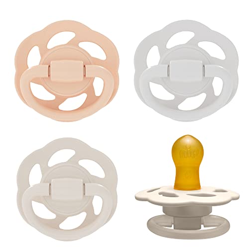 nip Bio Baby Neugeborene Schnuller Cherry Green Newborn kirschform aus Naturkautschuk, COLOURS Orange/Grau/Braun - Empfohlen ab 0-2 Monaten - Größe 0: 4 Stück