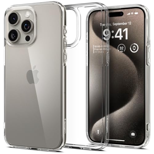 Spigen für iPhone 15 Pro Ultra Hybrid Hülle [Anti-Yellowing] Case Handyhülle Schutzhülle Cover Transparent Durchsichtig Dünn Slim -Crystal Clear