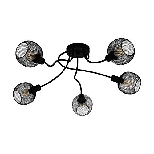 EGLO Deckenlampe Wrington 1, 5 flammige Deckenleuchte Vintage, Industrial, Retro, Wohnzimmerlampe aus Stahl in Schwarz, Küchenlampe, Flurlampe Decke mit E14 Fassung