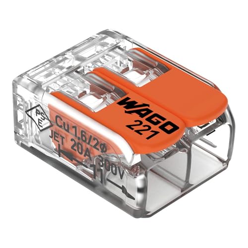 WAGO Verbindungsklemmen 221-412 | 2 Leiter, bis 4 mm², 100 Stück, COMPACT Kabelverbinder mit Hebel für alle Leiterarten weltweit, bestätigte Anwendungssicherheit