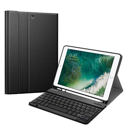 Fintie Tastatur Hülle für iPad 9.7 2018 (6. Generation), Soft TPU Rückseite Gehäuse Keyboard Case mit eingebautem Pencil Halter, magnetisch Abnehmbarer QWERTZ Bluetooth Tastatur, Schwarz