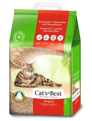 Cat's Best Original Katzenstreu, 100 % pflanzliche Katzen Klumpstreu mit maximaler Saugkraft – bekämpft Gerüche natürlich aktiv, 8,6 kg/20 l