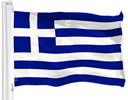 G128 Griechenland Griechische Flagge 3x5 FT 150D Gedruckt, Innen/Außen, Lebendige Farben, Messingösen, Qualitätspolyester, viel dicker als 100D 75D Polyester
