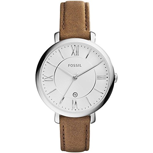 Fossil Damenuhr Jacqueline, Quarzwerk, 36mm Silbernes Edelstahlgehäuse mit Echtlederarmband, ES3708
