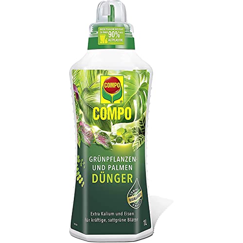 COMPO Grünpflanzendünger und Palmendünger für alle Zimmer-, Balkon- und Terrassenpflanzen, Spezial-Flüssig-Dünger mit extra Kalium und Eisen, 1 Liter