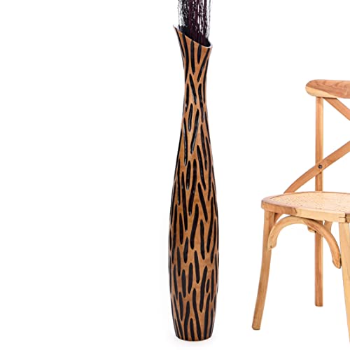 Leewadee Große Bodenvase für Dekozweige hohe Standvase Design Holzvase, Holz, 110 cm, Black Brown