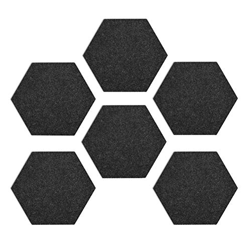 Navaris Filz Memoboards Set sechseckig - 6X Filz Pinnwand 15x17,7x1,5cm mit Pinnnadeln und Klebeband - Pinwand für Kinderzimmer Büro - Dunkelgrau