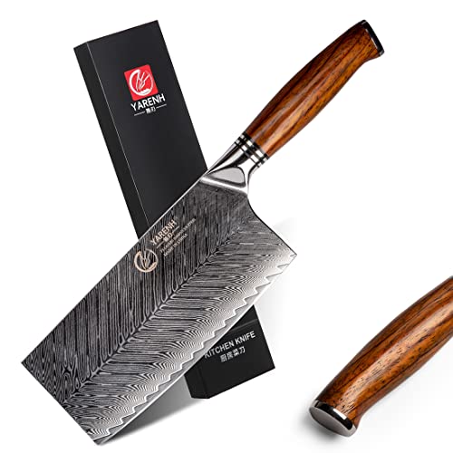 YARENH Hackmesser Damast, Chinesisches Kochmesser 17.6cm, Scharf Küchenmesser, 73 Schichten Damaststahl Hochwertige Kochen Messer, Sandelholzgriff, Mit Geschenkbox