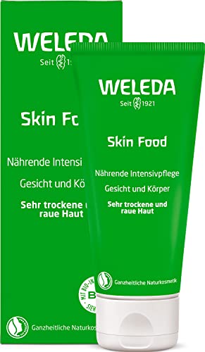 WELEDA Bio Skin Food Feuchtigkeitscreme 75ml - reichhaltige Naturkosmetik Hautpflege SkinFood Hautcreme zur Pflege von sehr trockener Haut. Natürliche Körper- & Gesichtscreme nährt die Haut intensiv
