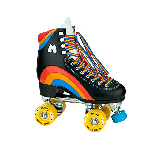 Moxi Skates – Regenbogenreiter – Lustige und modische Rollschuhe für Damen | Asphaltschwarz | Größe 7