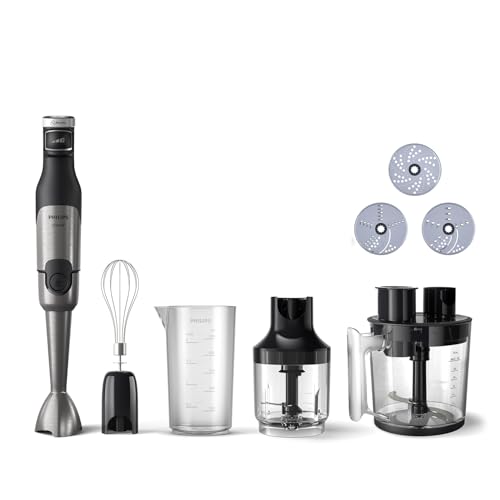 Philips 5000-Serie Stabmixer inkl. Zerkleinerer, Kompakthacker, Schneebesen - 1200W Leistung. ProMix-Technologie. LED-Geschwindigkeitsanzeiger. Stufenlose Geschwindigkeitseinstellung (HR2685/00)