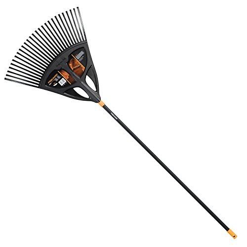 Fiskars Laubbesen, 27 Zinken, Breite: 65 cm, Kunststoff-Zinken/Aluminium-Stiel, Schwarz/Orange, XL, Solid, 1015645
