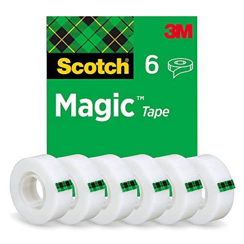 Scotch Magic Unsichtbares Klebeband - 6 Rollen - 19 mm × 33 m, Unsichtbares Klebeband für allgemeine Zwecke zur Reparatur, Etikettierung und Versiegelung von Dokumenten