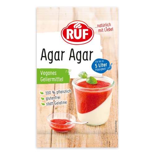 RUF Agar Agar Pulver, veganes Geliermittel, pflanzliche Gelatine für Tortencreme, Dessert, Mousse & Marmelade, kalte oder heiße Verarbeitung, 1 x 30g