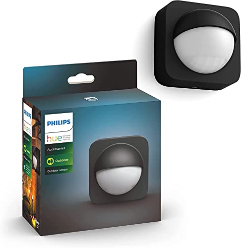 Philips Hue Outdoor Sensor, für den Aussenbereich, integrierter Tageslichtsensor, schwarz, kabellos und batteriebetrieben, steuerbar via App, kompatibel mit Amazon Alexa (Echo, Echo Dot)