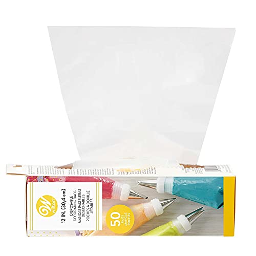 Wilton 2104-1273 Einweg-Spritzbeutel für Torten-Dekoration, 30,4 cm, 50er-Pack, Weiß, 12