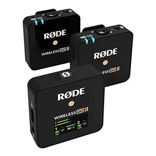 RØDE Wireless GO II Ultrakompaktes Kabelloses Zweikanal-Mikrofonsystem mit eingebauten Mikrofonen, integrierter Aufnahmefunktion und 200 m Reichweite für Filmemachen, Interviews, Schwarz