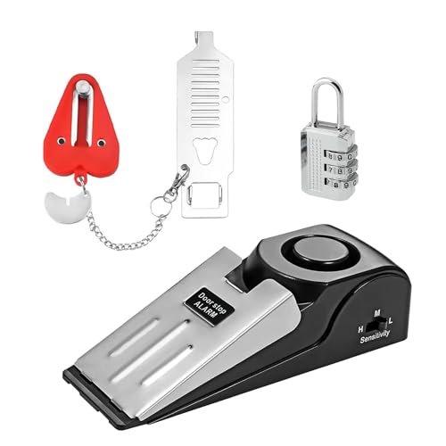 Upgrade Türstopper Alarm, Türstopper Alarmkeil & Vorhängeschloss Zahlen Dreifacher Schutz mit Alarmfunktion 120dB Einbrecher Alarmanlage für den persönlichen Schutz von Heimhotels