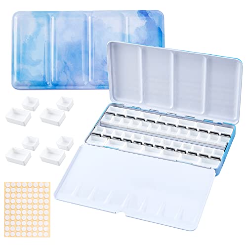 Pandahall Leere Aquarellpalette 42 halbe Näpfchen & 24 volle Näpfchen Große Aquarell-Tablettdose Mit Ausklappbarer Palette Für DIY-Aquarell-Ölgemälde Skizzieren Reisekoffer Kunstzeichenzubehör