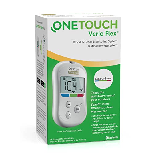 OneTouch Verio Flex Blutzuckermessgerät mg/dL: Set zur Blutzucker-Kontrolle mit Messgerät, 10 Teststreifen, Lanzettengerät und 10 Lanzetten im Etui (inkl. Batterien)