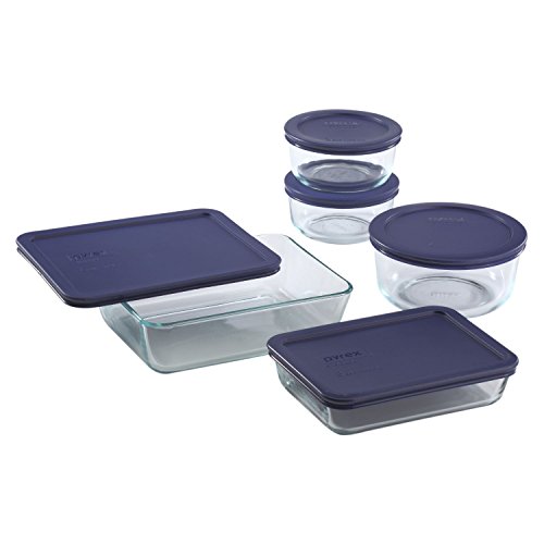 Pyrex Simply Store Frischhaltedosen-Set aus Glas mit Deckel, für 6 Tassen, 3 Tassen, 4 Tassen und 2 Tassen, runde und rechteckige Mahlzeiten-Vorbereitungsbehälter, BPA-freier Deckel, spülmaschinen-,