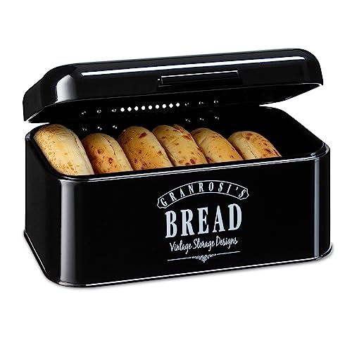 Granrosi Brotkasten - Retro-Brotbox mit Scharnierdeckel -platzsparende Aufbewahrungsbox für längeres und frischeres Essen - Brottopf - Brotaufbewahrung - Schwarz