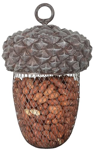 Esschert Design Futterstelle Eichel aus Polyresin und Metall, 14,0 x 14,0 x 22,2 cm