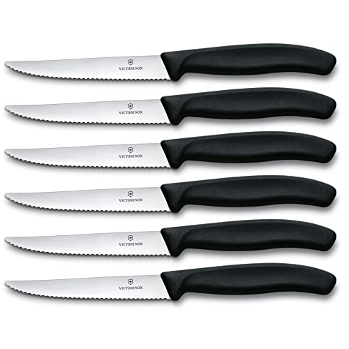 Victorinox Swiss Classic, 6-teiliges Steakmesser-Set mit Wellenschliff, spülmaschinengeeignet, rostfreier Stahl, Farbe schwarz