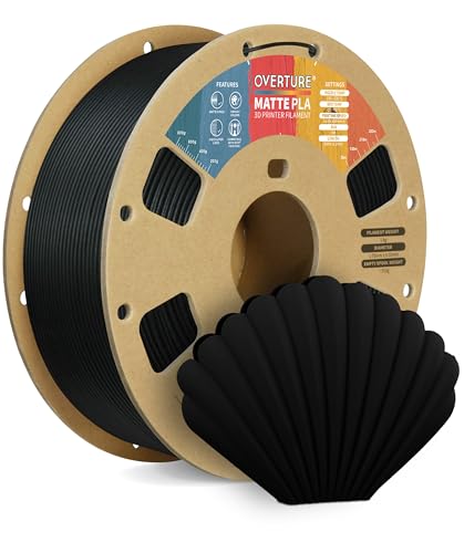 OVERTURE Matte PLA Filament Aufgerüstet 1.75 mm, 1 kg (2.2 lbs) Spule, Maßgenauigkeit +/- 0.02mm Filament für 3D Drucker (Schwarz)