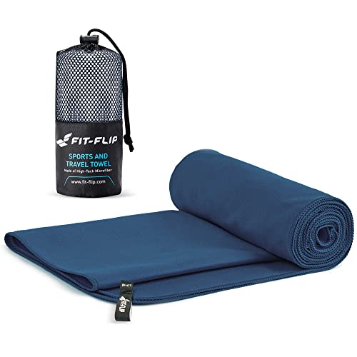 Fit-Flip Mikrofaser Handtuch - viele Farben & Größen - kompakte Microfaser Handtücher - das Sporthandtuch, Reisehandtuch, Strandhandtuch und als Microfaser Badetuch groß (70x140cm, Marineblau)