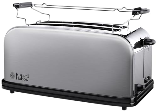 Russell Hobbs Toaster [2-Schlitz-Langschlitz für 4 Scheiben / 2 breite Brotscheiben] Adventure Edelstahl (extra breite Toastschlitze, inkl. Brötchenaufsatz, 6 Bräunungsstufen + Auftaufunktion)23610-56