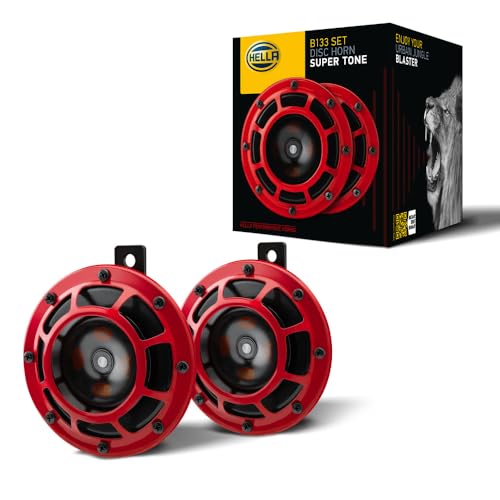 HELLA Horn - HELLA PERFORMANCE HORN B133 SET - 12V - 118dB(A) - Frequenzbereich: 300/500Hz - Tiefton/Hochton - elektrisch - ECE - Gehäusefarbe: rot/schwarz - Flachsteckanschluss - 3AG 003 399-801