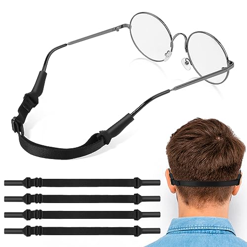 TIESOME Verstellbarer Brillen Halteriemen, 4 Stück No Tail Anti Rutsch Brillenriemen Brillen Halteseil Sport Brillenriemen für Männer Frauen Kinder