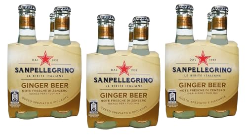 12er-Pack San Pellegrino Ginger Beer,Kohlensäurehaltiges Erfrischendes italienisches Alkoholfreies Getränk mit Noten von Ingwer,20cl Einweg-Glasflasche