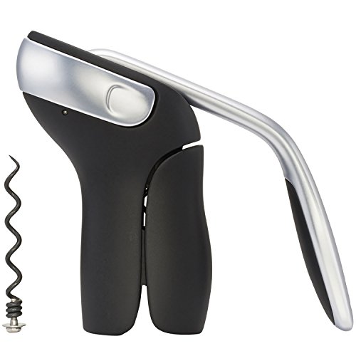 OXO Good Grips Vertikal Hebel Korkenzieher mit abnehmbarem Folienschneider, Inoxidable, Schwarz, Silber, 18.7 x 18.7 x 6.1 cm