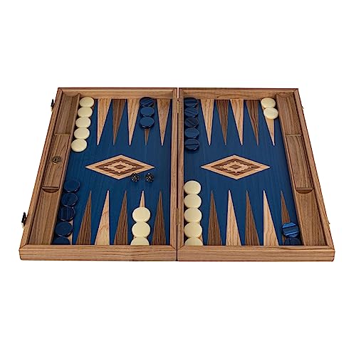Luxus Manopoulos Backgammon-Set aus Walnuss und blauer Eiche, Perlmutt - Premium Set, handgefertigt in Griechenland von Experten