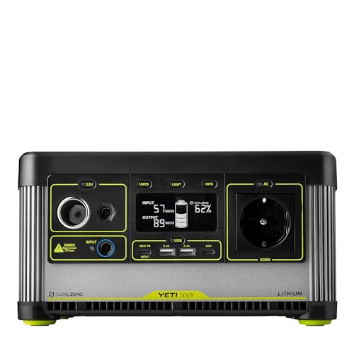 Goal Zero Yeti Tragbare Powerstation - Yeti 500X mit 497 Wattstunden Akkukapazität - Wiederaufladbarer Solargenerator für Camping, Reisen, Outdoor und Heimgebrauch