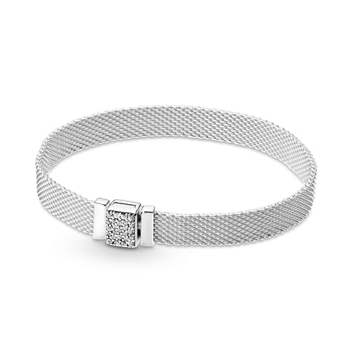 PANDORA Reflexions funkelnder Verschluss Armband in Silber, Sterling-Silber oxidiert und mit Cubic Zirkonia Steinen aus der Serie Timeless Collection, 18cm