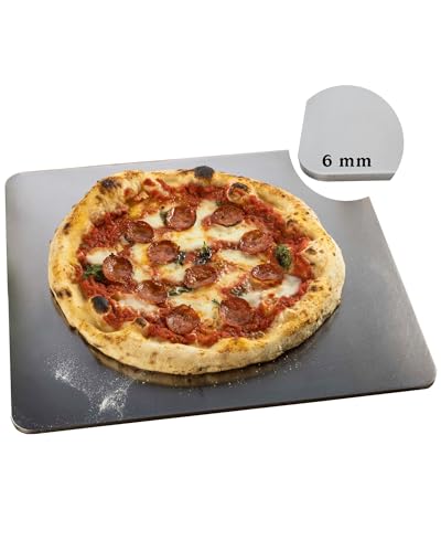 Waldis Pizza Backstahl eckig 38 x 33 cm - Höhe: 6 mm - Gleichmäßige Wärmeverteilung - Für Pizza, Flammkuchen, Baguette oder Brot - Pizza Zubehör
